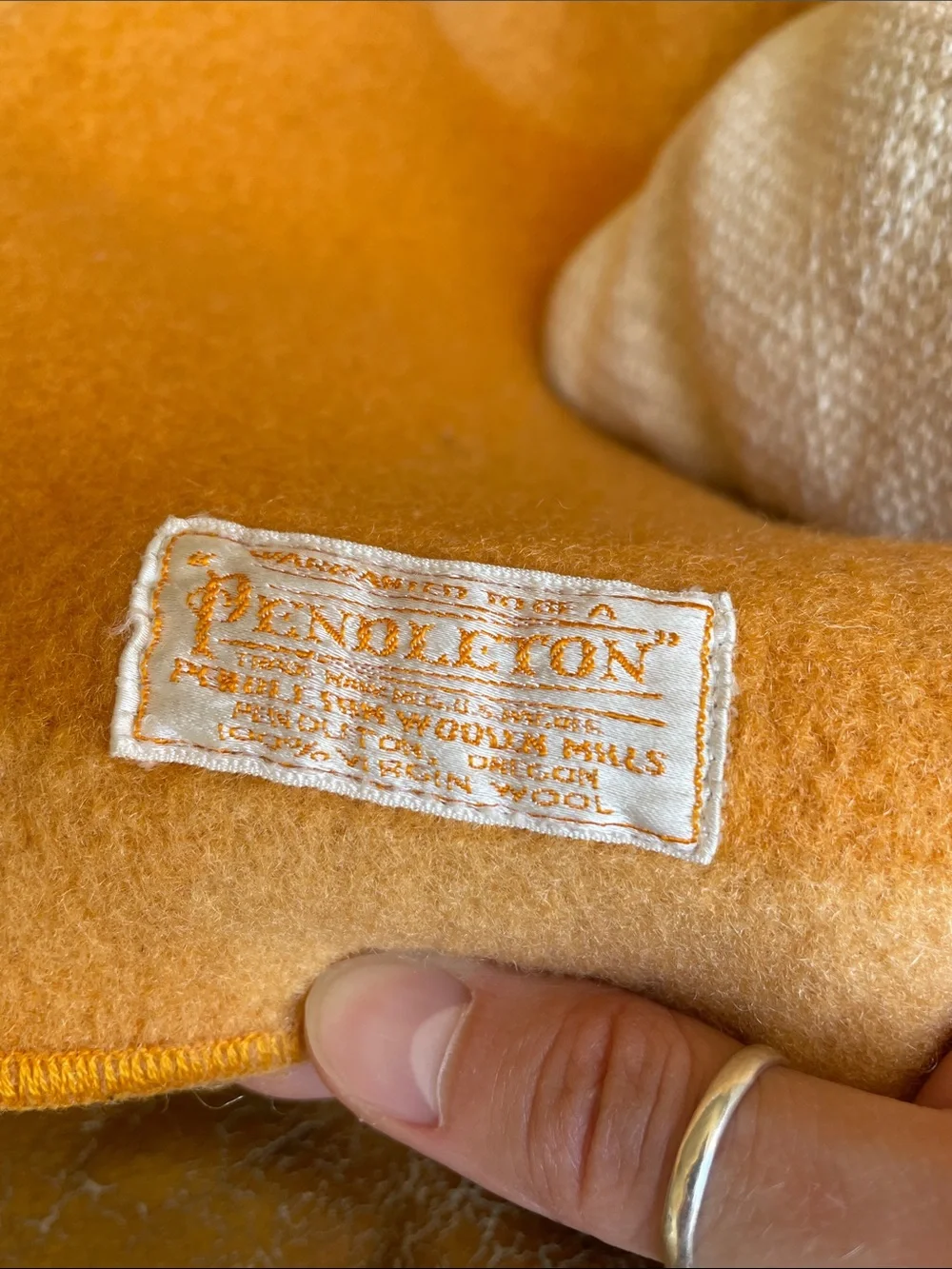 VTG Pendleton Virgin Wool Throw Blanket Checked Orange/Yellow Plaid Cabin Hygge